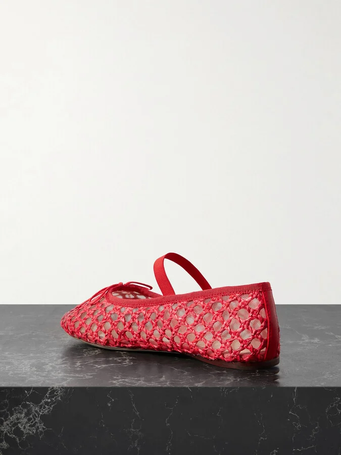 Loeffler Randall - Leonie Grosgrain-trimmed Raffia Mary Jane Ballet Flats - Red - Image 3