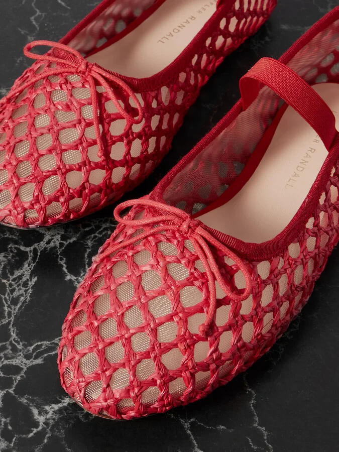 Loeffler Randall - Leonie Grosgrain-trimmed Raffia Mary Jane Ballet Flats - Red - Image 4