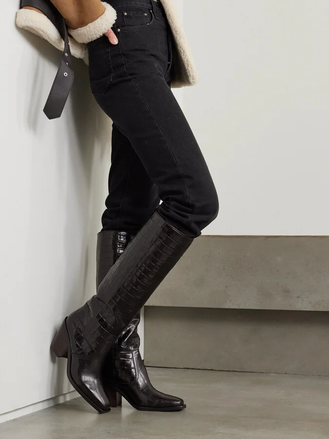 Loeffler Randall - Lynn Croc-effect Leather Knee Boots - Brown - Image 2