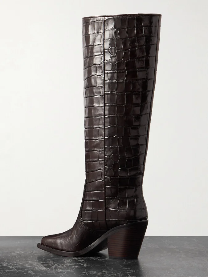 Loeffler Randall - Lynn Croc-effect Leather Knee Boots - Brown - Image 3