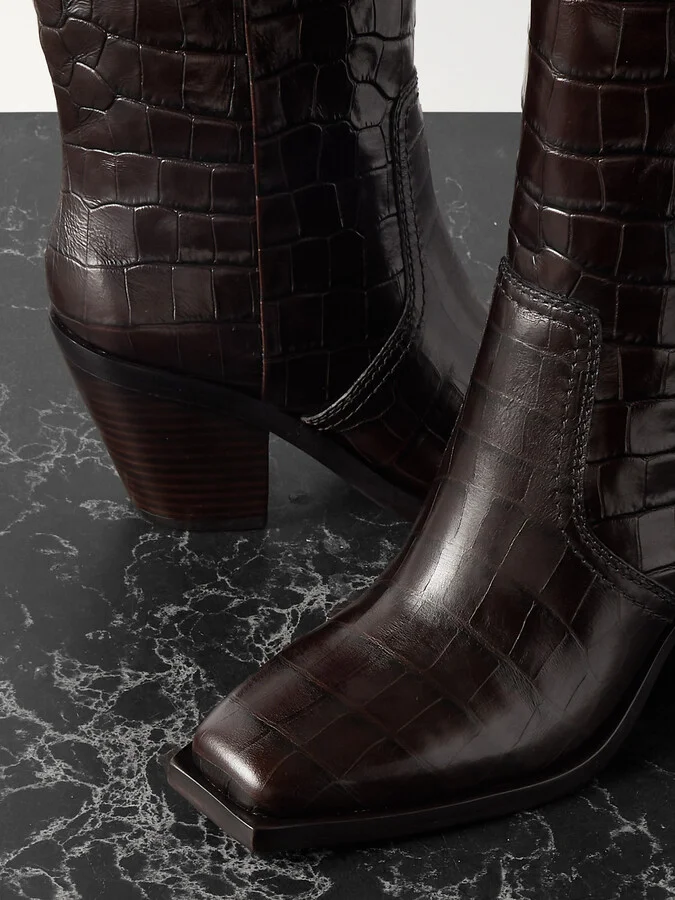 Loeffler Randall - Lynn Croc-effect Leather Knee Boots - Brown - Image 4