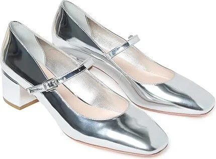 Loeffler Randall Lyra Mary Jane Pump High Women's Heels Silver : 6 B - Medium, Leather - Image 2