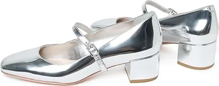 Loeffler Randall Lyra Mary Jane Pump High Women's Heels Silver : 6 B - Medium, Leather - Image 3