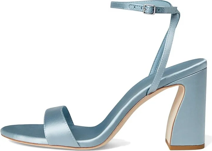 Loeffler Randall Malia Curved Heel Simple Sandals With Ankle Wrap Women's Wedge Shoes Pale Blue : 11 B - Medium, Leather - Image 6