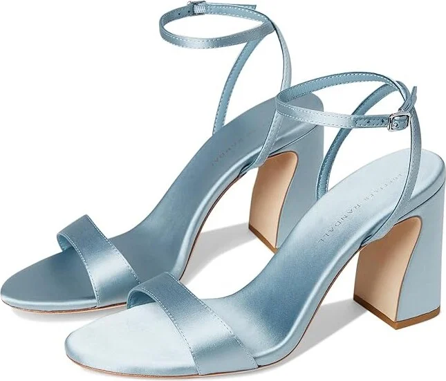 Loeffler Randall Malia Curved Heel Simple Sandals With Ankle Wrap Women's Wedge Shoes Pale Blue : 11 B - Medium, Leather