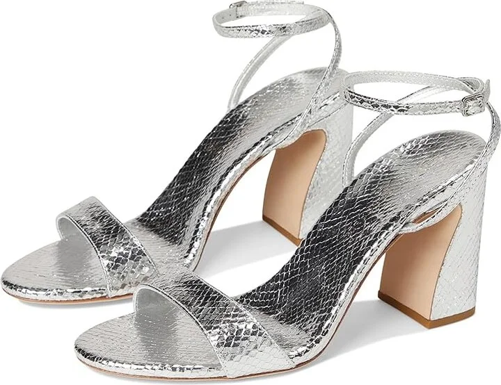 Loeffler Randall Malia Curved Heel Simple Sandals With Ankle Wrap Women's Wedge Shoes Silver : 11 B - Medium, Leather