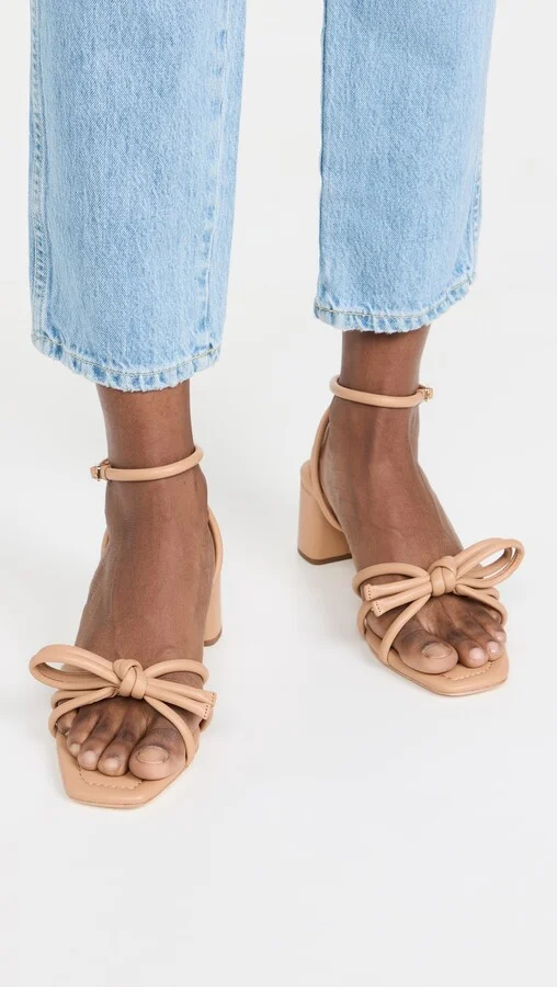 Loeffler Randall Mikel Leather Bow Mid-Heel Sandals - Image 5