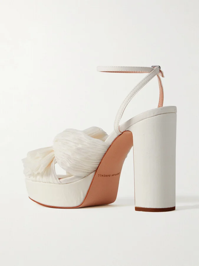 Loeffler Randall - Natalia Bow-embellished Plissé-organza Platform Sandals - White - Image 3