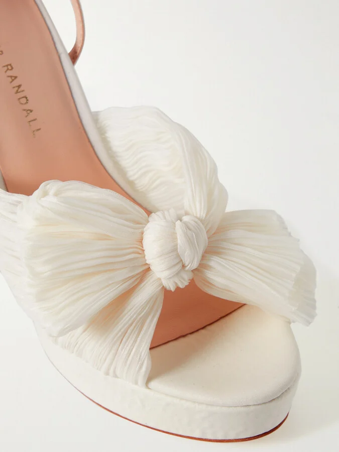 Loeffler Randall - Natalia Bow-embellished Plissé-organza Platform Sandals - White - Image 4