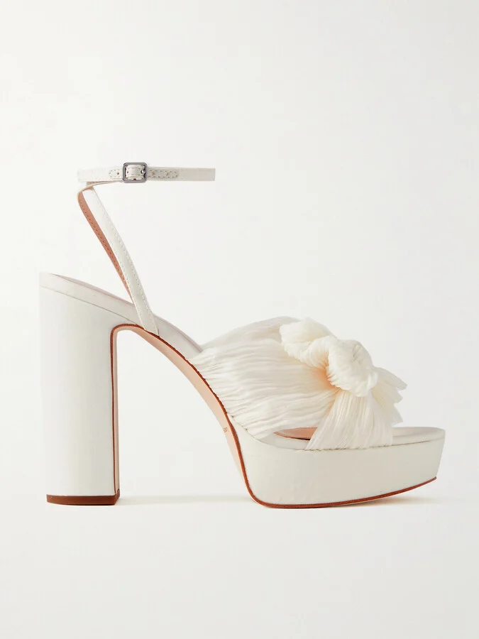 Loeffler Randall - Natalia Bow-embellished Plissé-organza Platform Sandals - White