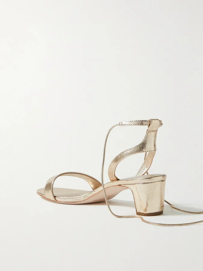 Loeffler Randall - + Net Sustain Jackie Metallic Crinkled-leather Sandals - Gold - Image 3