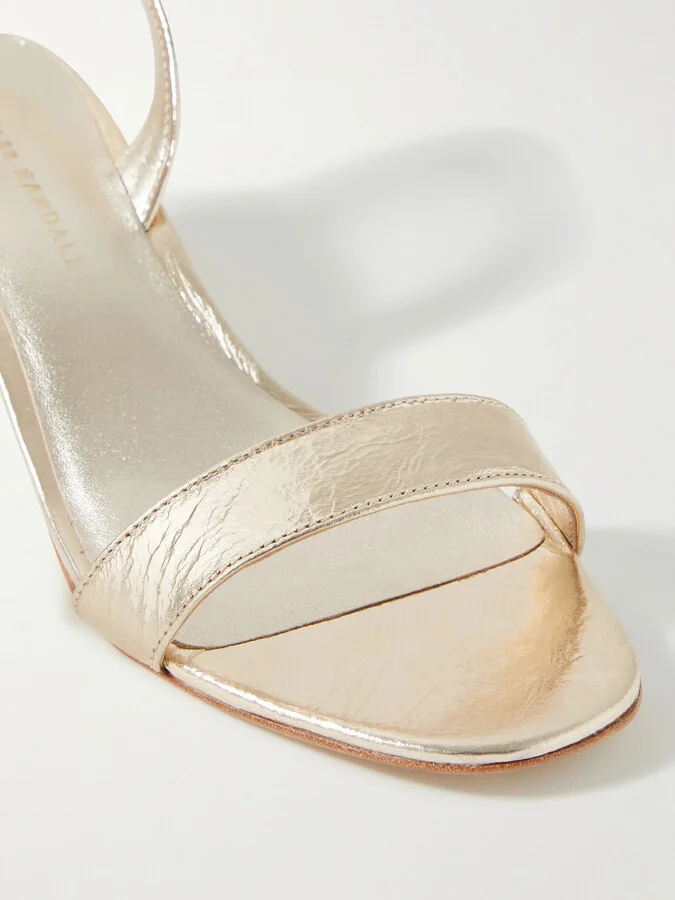 Loeffler Randall - + Net Sustain Jackie Metallic Crinkled-leather Sandals - Gold - Image 4
