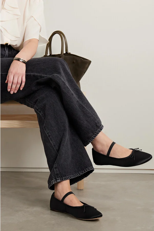 Loeffler Randall - + Net Sustain Leonie Grosgrain-trimmed Satin Ballet Flats - Black - Image 2