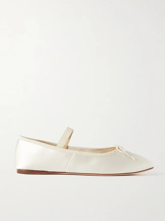 Loeffler Randall - + Net Sustain Leonie Grosgrain-trimmed Satin Ballet Flats - Ivory