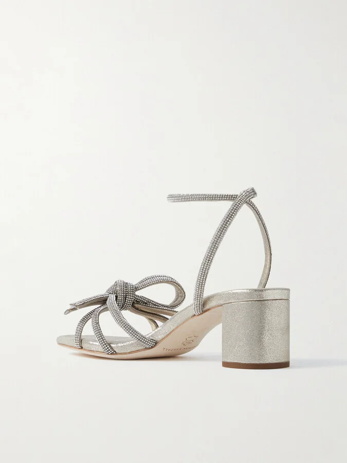 Loeffler Randall - + Net Sustain Mikel Crystal-embellished Metallic Suede Sandals - Silver - Image 3