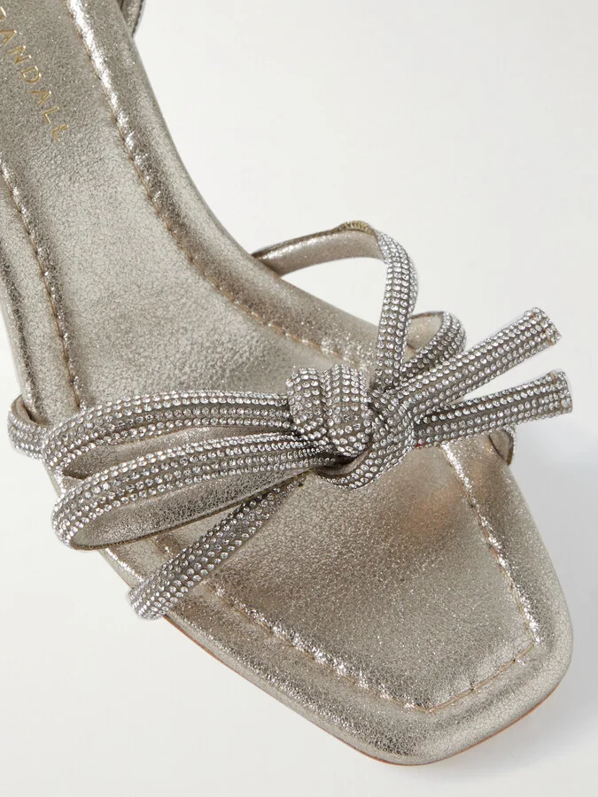 Loeffler Randall - + Net Sustain Mikel Crystal-embellished Metallic Suede Sandals - Silver - Image 4