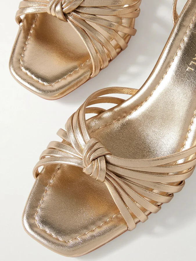 Loeffler Randall - + Net Sustain Olivia Knotted Metallic Leather Sandals - Gold - Image 4