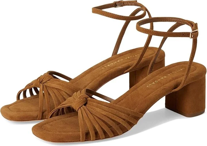 Loeffler Randall Olivia Knot Mid Heel Sandals Women's Wedge Shoes Cacao : 5.5 B - Medium, Leather