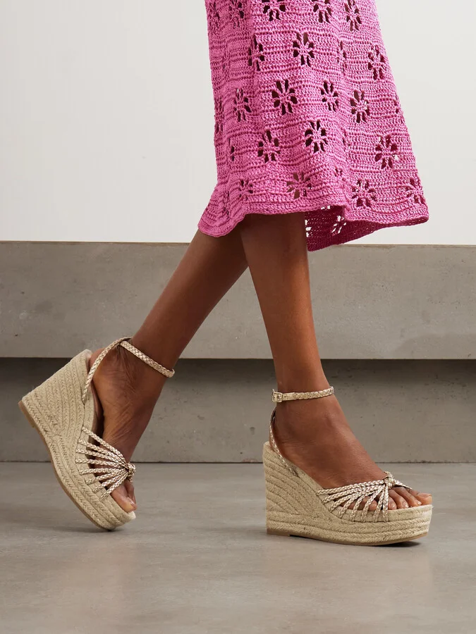 Loeffler Randall - Pamela Mignon Metallic Leather Platform Wedge Sandals - Gold - Image 2