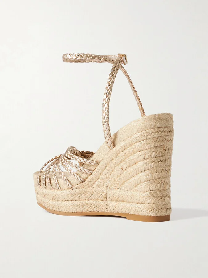 Loeffler Randall - Pamela Mignon Metallic Leather Platform Wedge Sandals - Gold - Image 3
