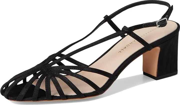 Loeffler Randall Priscilla Lattice Slingback Mid Heel Sandals Women's Wedge Shoes Black : 5.5 B - Medium, Leather - Image 5