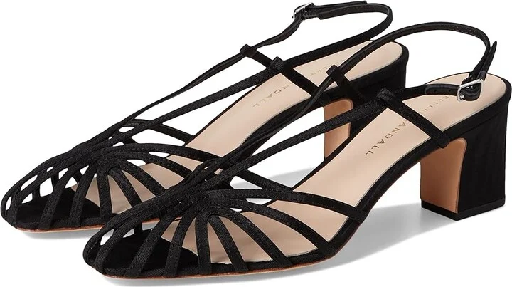 Loeffler Randall Priscilla Lattice Slingback Mid Heel Sandals Women's Wedge Shoes Black : 5.5 B - Medium, Leather