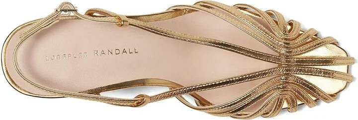 Loeffler Randall Priscilla Lattice Slingback Mid Heel Sandals Women's Wedge Shoes Gold : 6 B - Medium, Leather - Image 2
