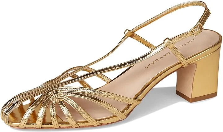 Loeffler Randall Priscilla Lattice Slingback Mid Heel Sandals Women's Wedge Shoes Gold : 6 B - Medium, Leather - Image 5