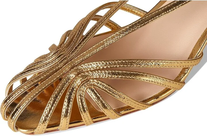 Loeffler Randall Priscilla Lattice Slingback Mid Heel Sandals Women's Wedge Shoes Gold : 6 B - Medium, Leather - Image 7
