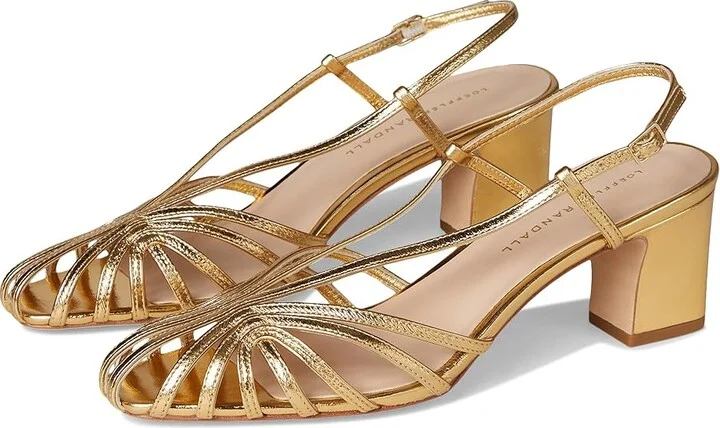 Loeffler Randall Priscilla Lattice Slingback Mid Heel Sandals Women's Wedge Shoes Gold : 6 B - Medium, Leather