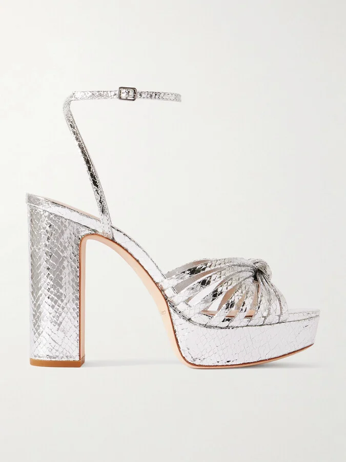 Loeffler Randall - Rivka Knotted Metallic Snake-effect Leather Platform Sandals - Silver