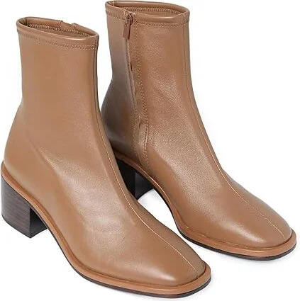 Loeffler Randall Roxy Stretch Ankle Bootie With Block Heel Women's Boots Safari : 5.5 B - Medium, Leather
