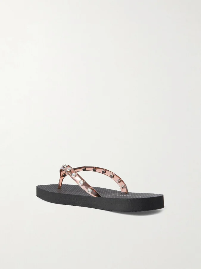 Loeffler Randall - Taryn Crystal-embellished Pvc Flip Flops - Black - Image 3