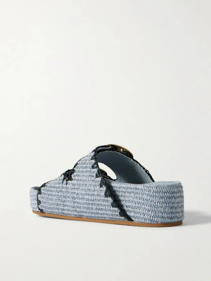 Loeffler Randall - Theo Embroidered Raffia Platform Slides - Blue - Image 3