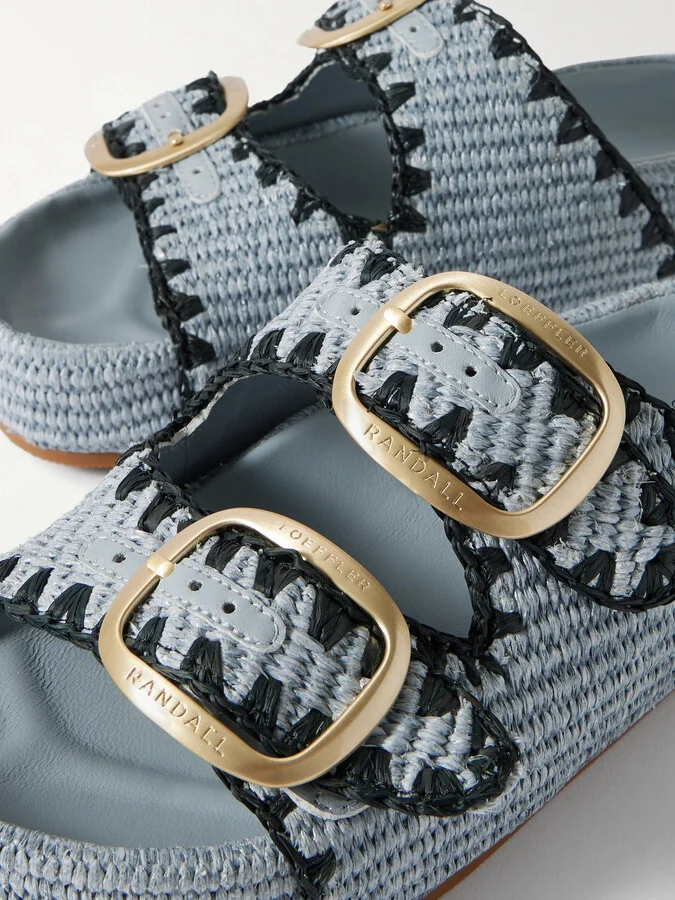 Loeffler Randall - Theo Embroidered Raffia Platform Slides - Blue - Image 4