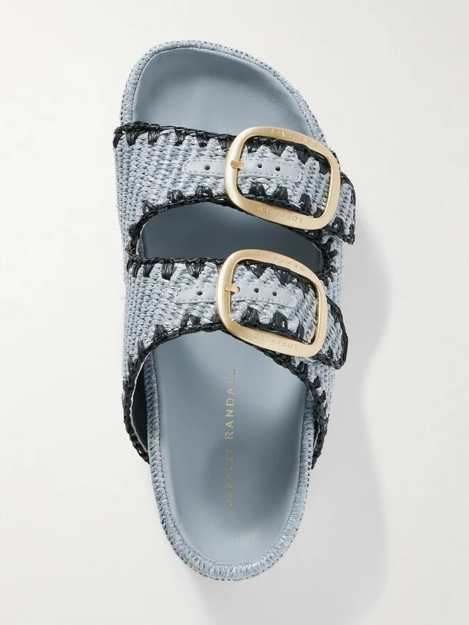 Loeffler Randall - Theo Embroidered Raffia Platform Slides - Blue - Image 5