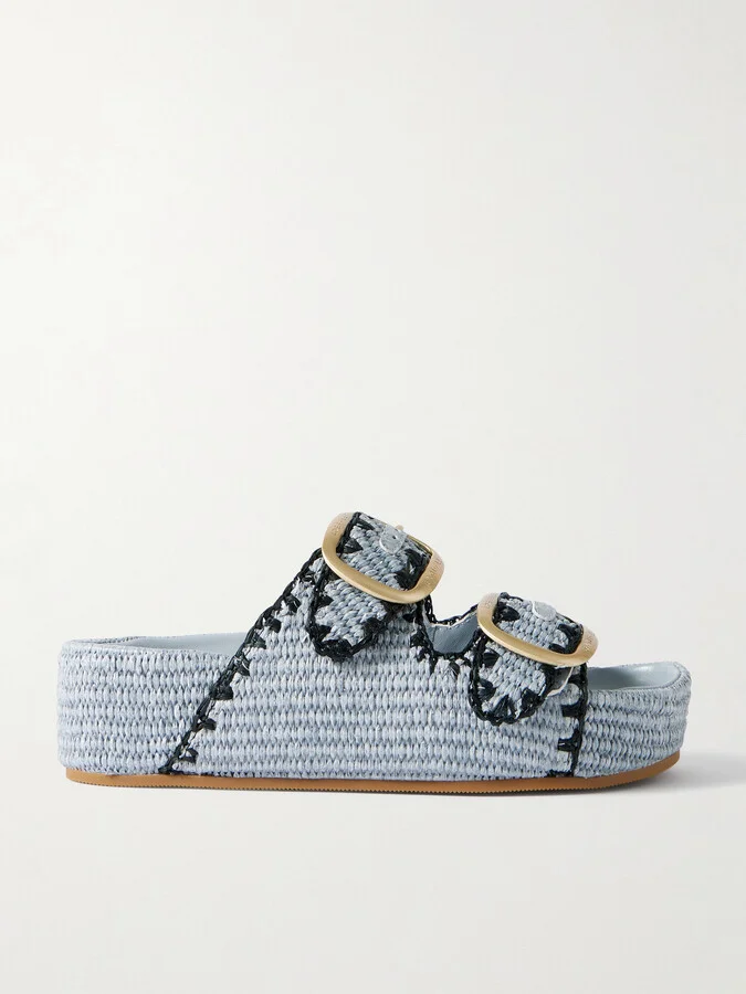 Loeffler Randall - Theo Embroidered Raffia Platform Slides - Blue