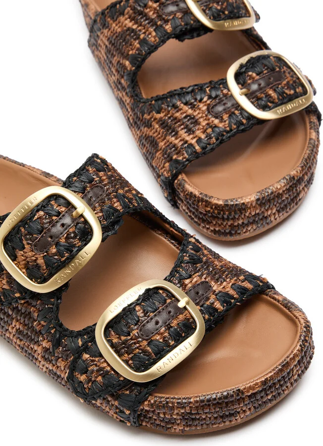 Loeffler Randall Theo Leopard Print Raffia Sliders - Image 3