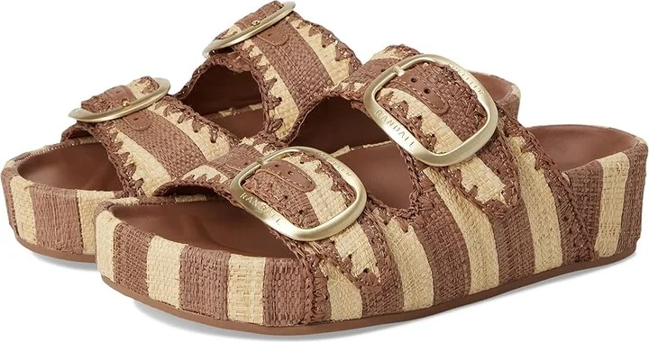 Loeffler Randall Theo Two Band Sandals Women's Wedge Shoes Brown/Natural Stripe : 10 B - Medium, Synthetic