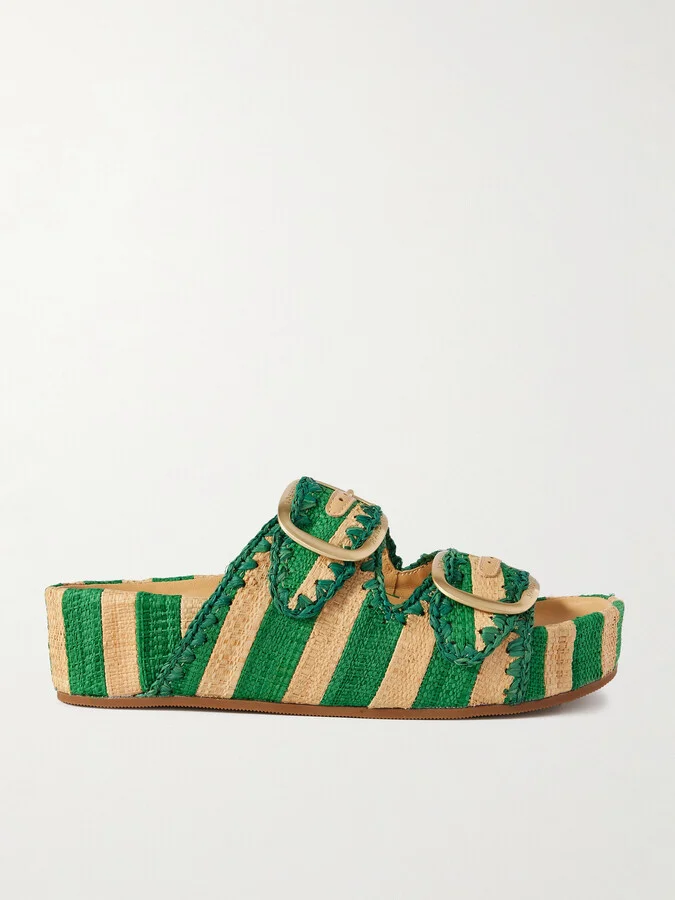 Loeffler Randall - Theo Two-tone Raffia Sandals - Green