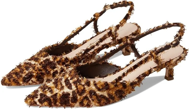 Loeffler Randall Tyson Smocked Sling Back Kitten Heel Women's Shoes Leopard : 9.5 B - Medium, Synthetic