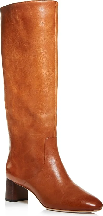 Loeffler Randall Women's Gia Pointed Toe Knee-High Leather Mid-Heel Boots