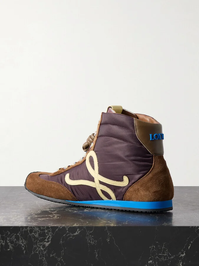 LOEWE - Ballet Runner 2.0 High-top Leather And Suede-trimmed Shell Sneakers - Brown - Image 3