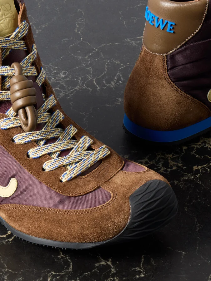 LOEWE - Ballet Runner 2.0 High-top Leather And Suede-trimmed Shell Sneakers - Brown - Image 4