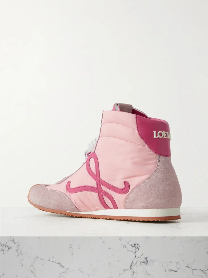 LOEWE - Ballet Runner 2.0 Leather-trimmed Shell And Suede High-top Sneakers - Pink - Image 3