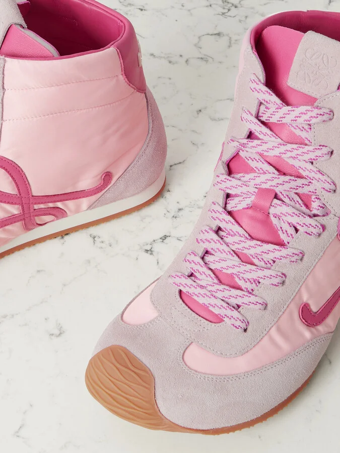 LOEWE - Ballet Runner 2.0 Leather-trimmed Shell And Suede High-top Sneakers - Pink - Image 4