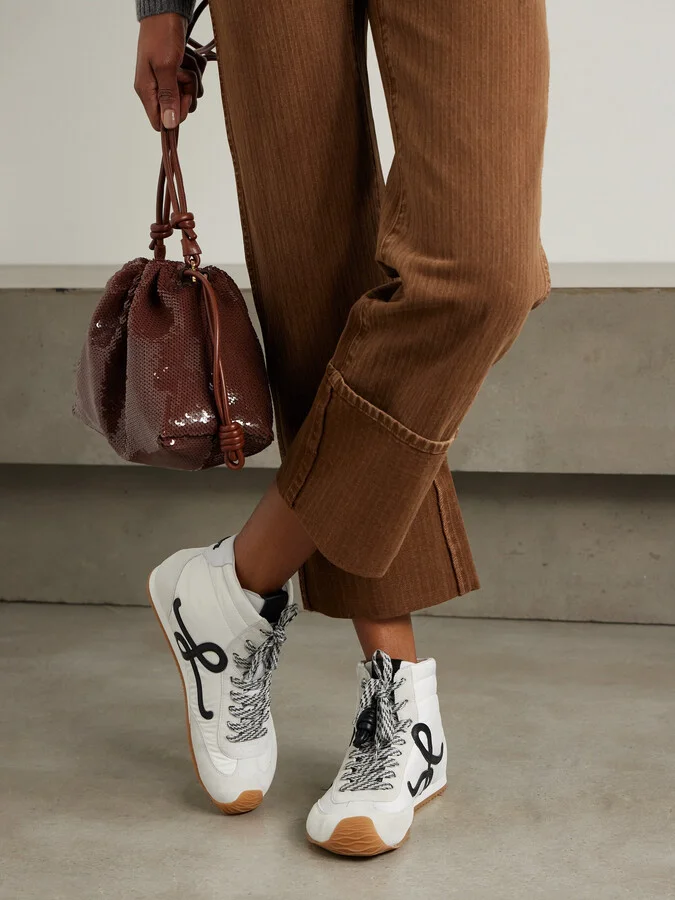 LOEWE - Ballet Runner 2.0 Leather-trimmed Shell And Suede High-top Sneakers - White - Image 2