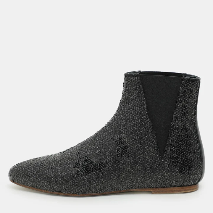 Loewe Black Sequin Embellished Chelsea Ankle Boots Size 37
