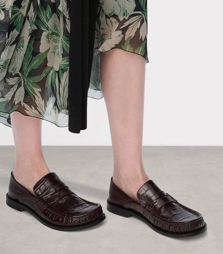 Loewe Calfskin Croc-Embossed Campo Loafers - Image 2