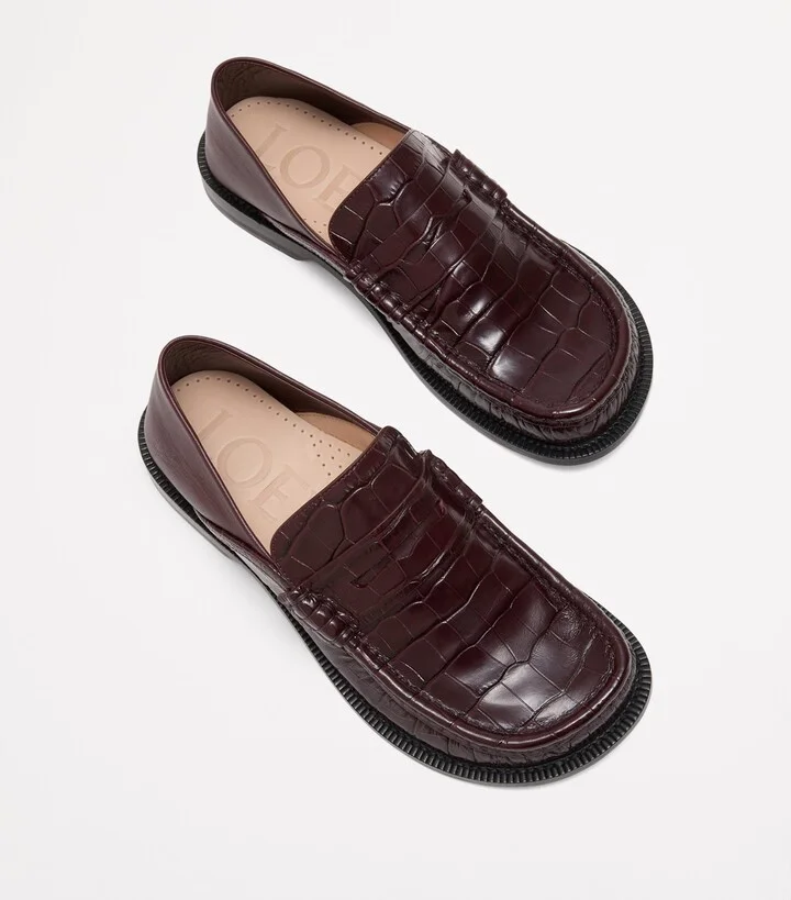 Loewe Calfskin Croc-Embossed Campo Loafers - Image 4